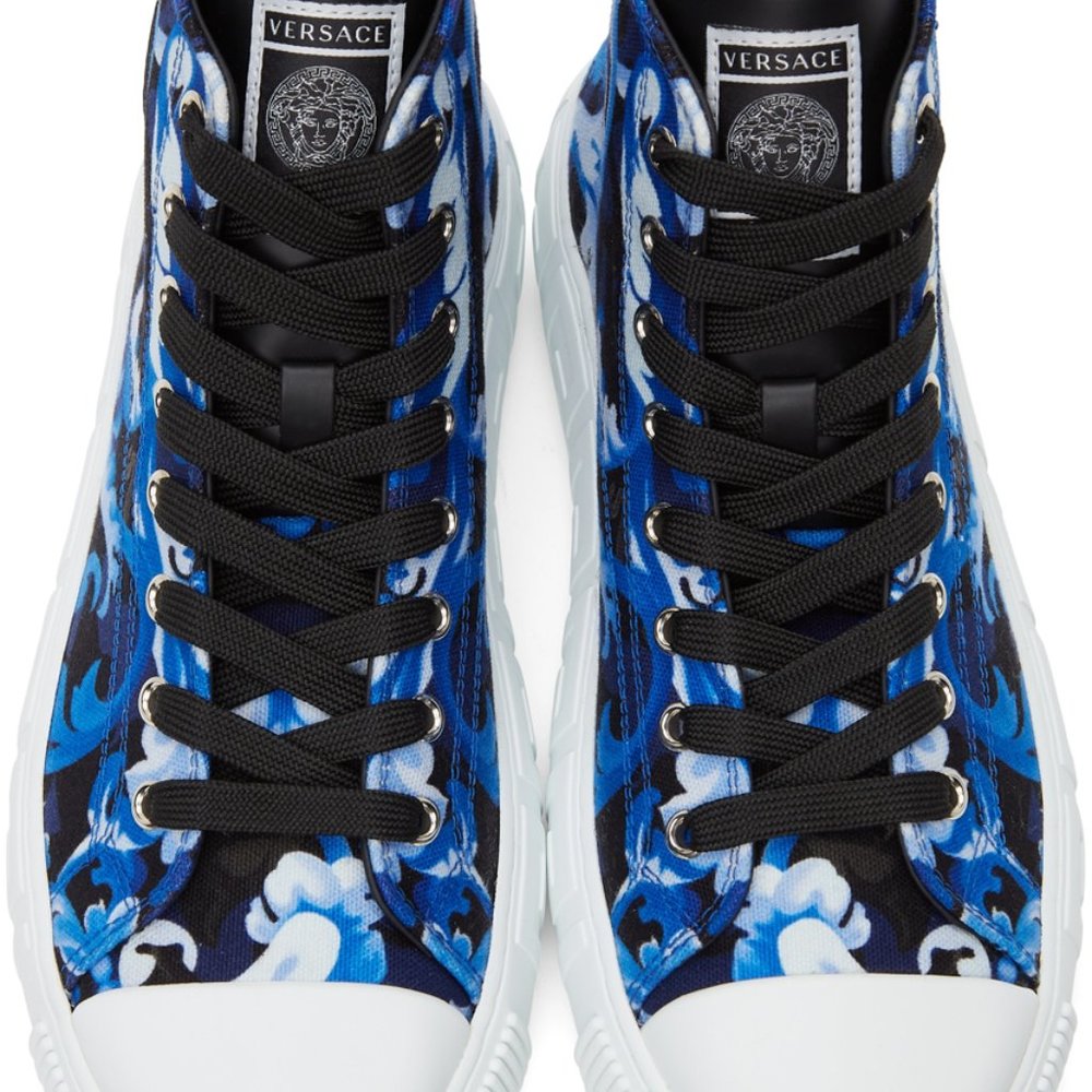 Versace Blue Baroccoflage Greca High-Top Sneakers LIMITED EDITION - Picture 3 of 6